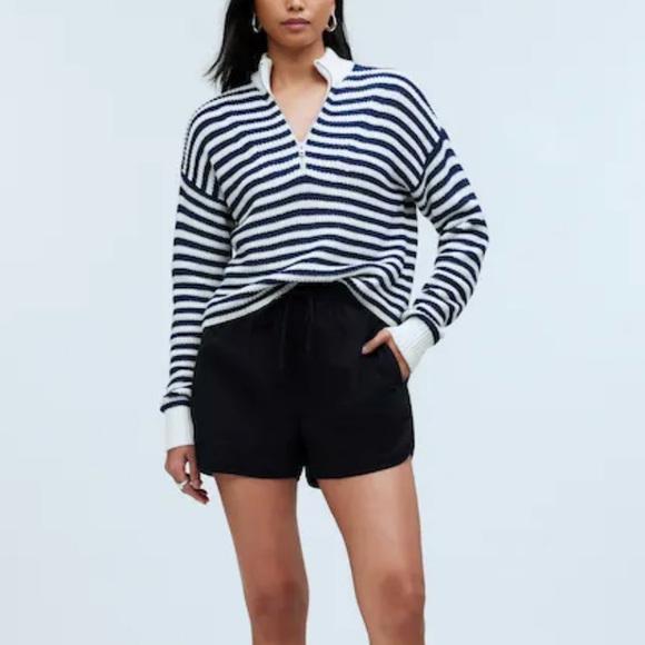 Madewell- Ribbed Half-Zip Sweater in Stripe
Bright Ivory/Navy - Picture 4 of 9